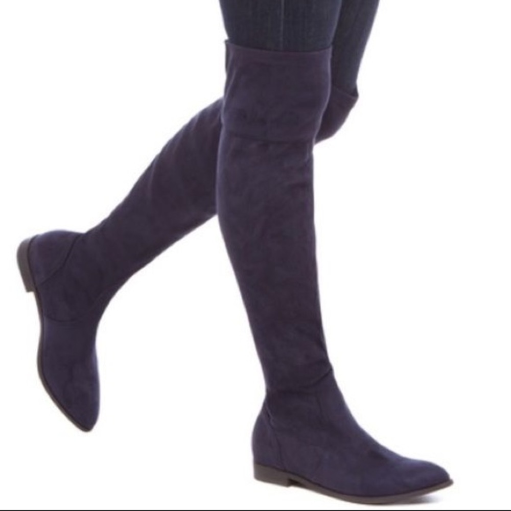 Navy blue over the knee OTK boots faux suede sz 8