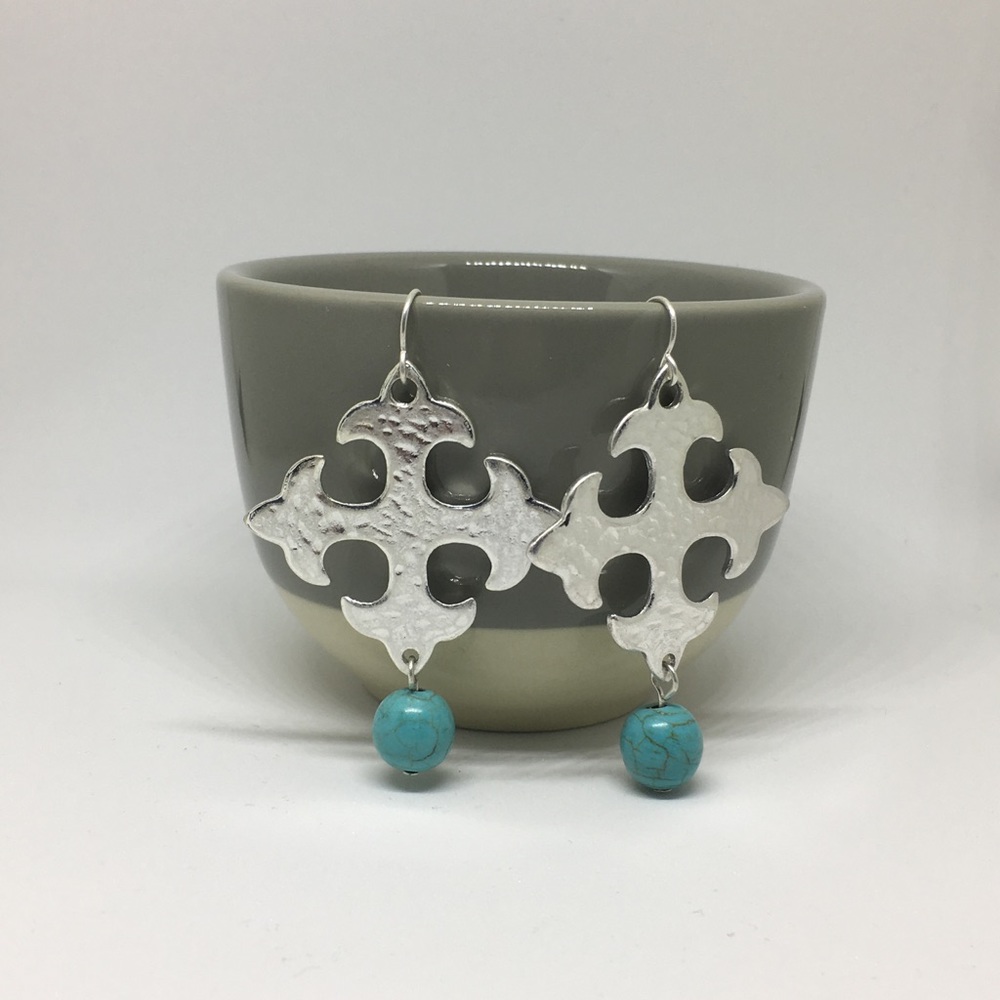 Silver Cross with Turquoise Bead