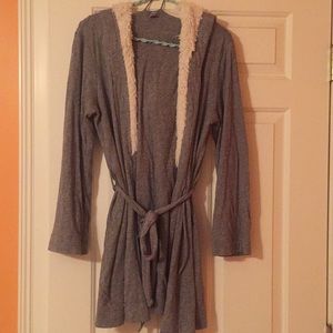 Lush grey robe with fur lined hood