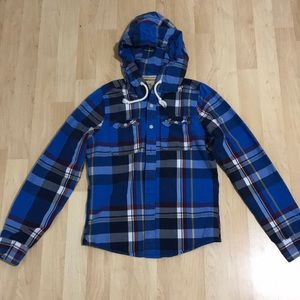 HOLLISTER MENS PLAID BUTTON UP HOODIE (MEDIUM)