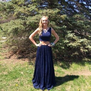 Lace navy blue two piece dress