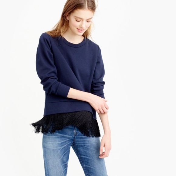 ❌SOLD❌J.Crew Dark Navy Fringe Hem Sweatshirt - Picture 2 of 8