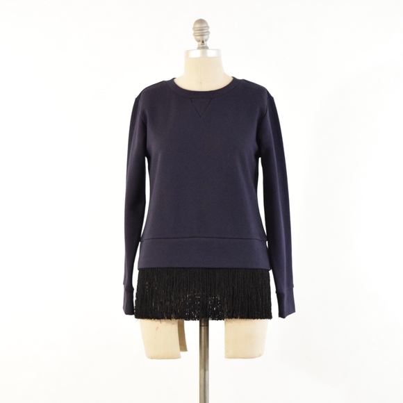 ❌SOLD❌J.Crew Dark Navy Fringe Hem Sweatshirt - Picture 3 of 8