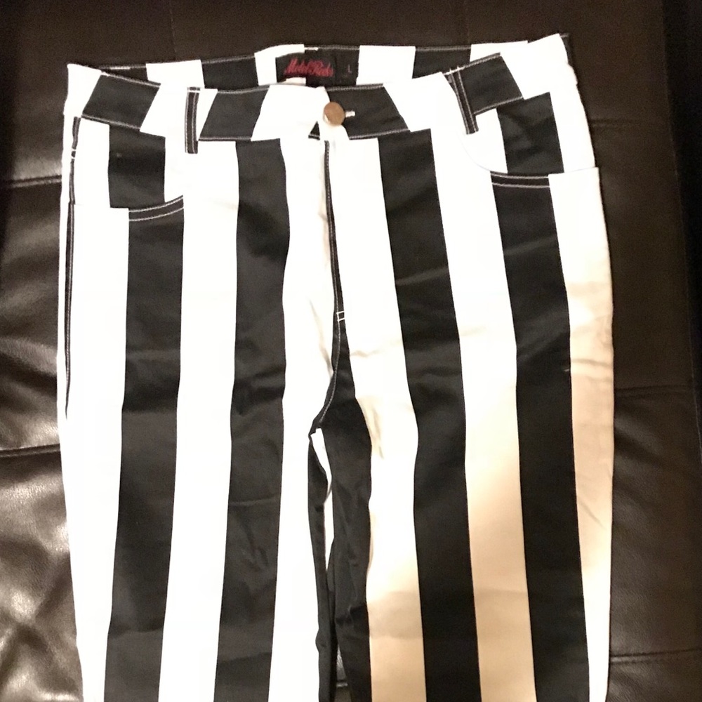 Motel Rocks Pinstripe Jeans Black and White Size L