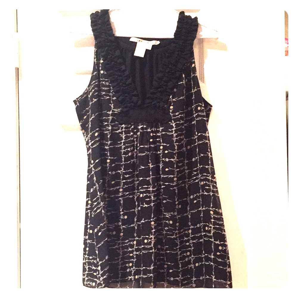 Max Studio Black and Cream Ruffle Top