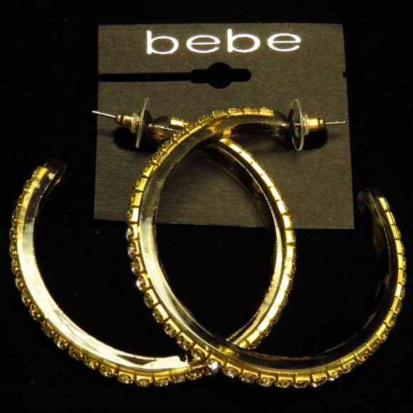 bebe gold hoop rhinestone crystal NWT bbe12 - Picture 6 of 8