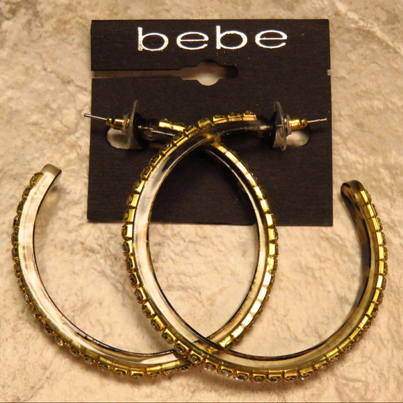 bebe gold hoop rhinestone crystal NWT bbe12 - Picture 5 of 8