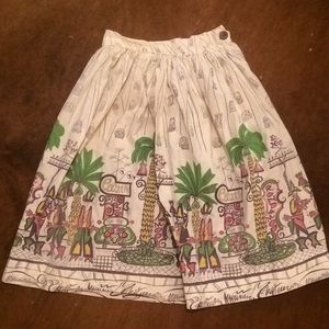 1950s Saul Steinburg print cotton skirt
