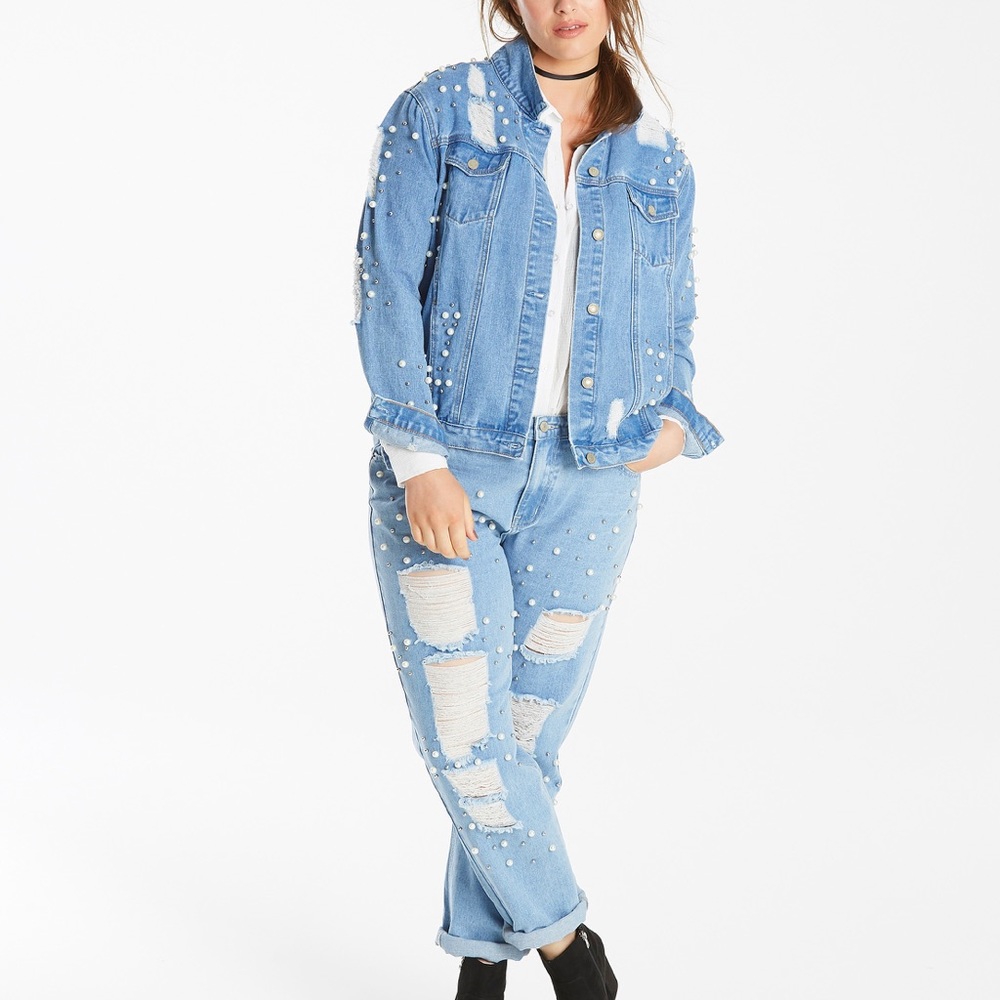 Glamorous Curves Ripped Pearl Jeans Jacket
