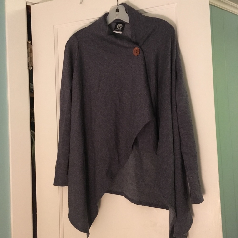 Bobeau one button fleece cardigan, size S, blue