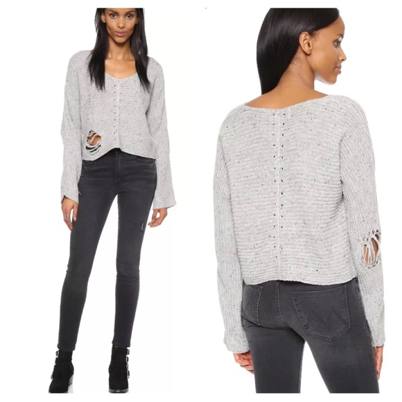 Wildfox Terra Crop Distressed Blush Pink Sweater - Picture 2 of 8