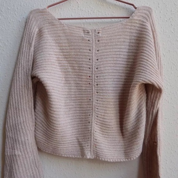 Wildfox Terra Crop Distressed Blush Pink Sweater - Picture 6 of 8