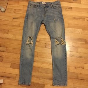Topman Mens Skinny Taper Distressed Jeans