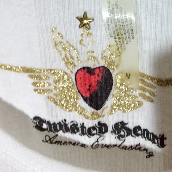 🎄Y2K Twisted Heart Embellished Cross White Tank Medium 4-6 - Picture 5 of 10