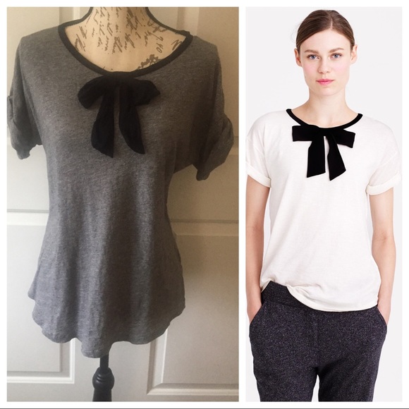 J Crew Roll Sleeve T-Shirt Bow Medium Gray Black - Picture 1 of 8