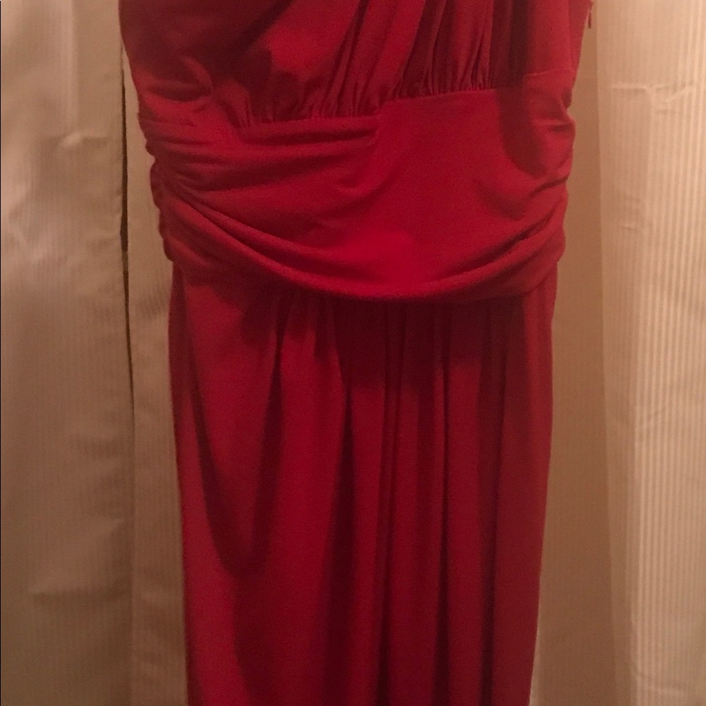 Red one shoulder cocktail dress