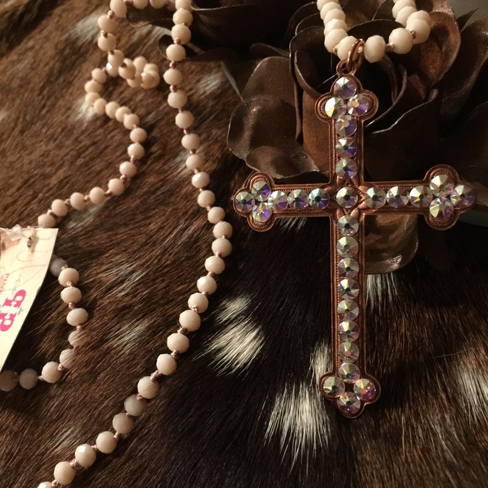 Rose Gold handmade Pink Panache cross necklace
