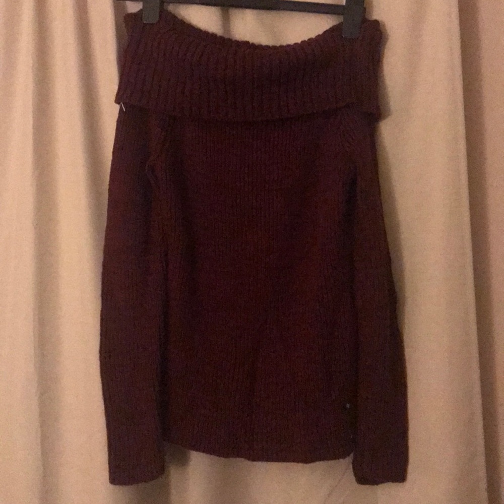 Off the shoulder burgundy sweater