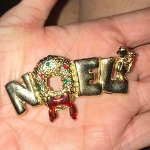 Vintage NOEL w Mouse Brooch Pin