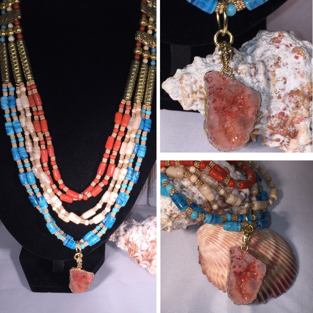 NWOT Layered Agate Druzy Necklace – Multi WD10952