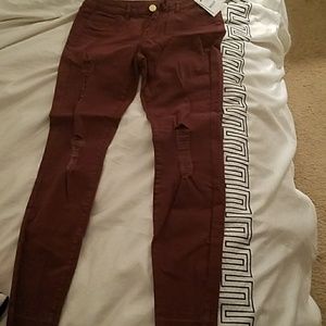 Dark burgundy distressed Jeans