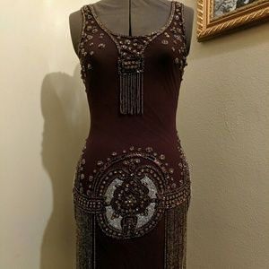 Sue Wong Brown Silk Beaded 1920s Dress Sz 2