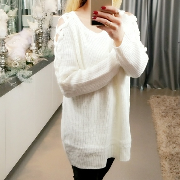 CREAM LACE UP DETAILED SWEATER - Picture 3 of 4