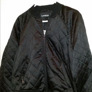 Black Quilted Satin Bomber Jacket