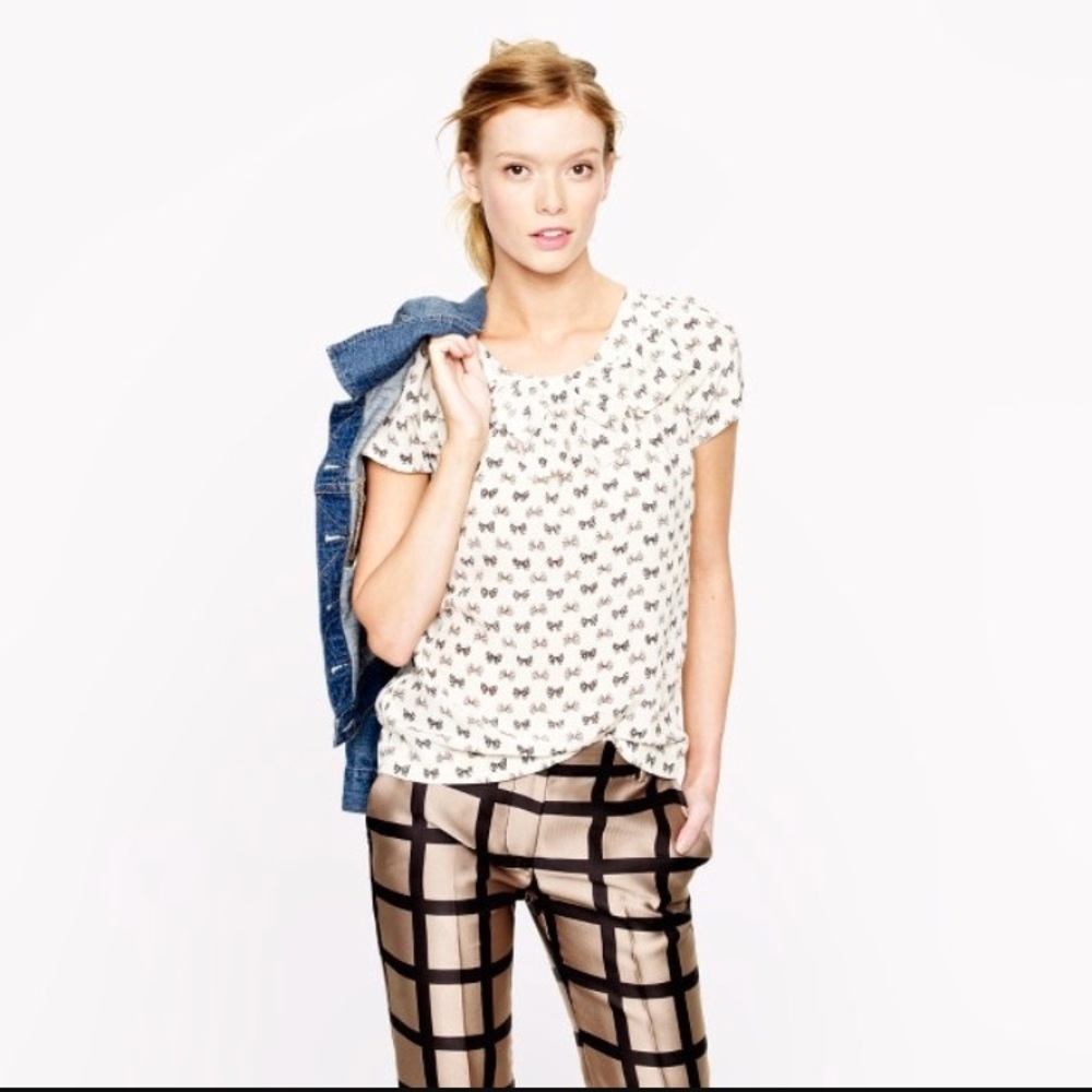 J crew printed bow neck shirt