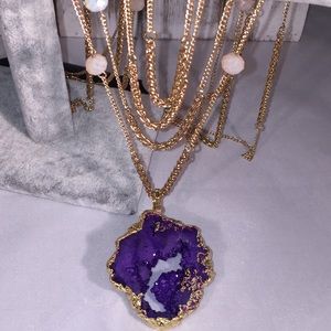 HUGE Layered Geode Druzy Necklace – Purple WD5955