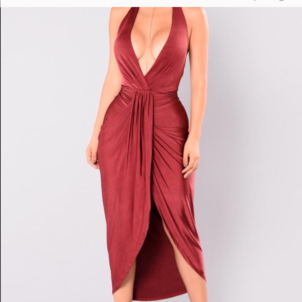 Fashion Nova Mia draped dress burgundy size large