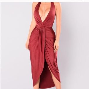 Fashion Nova Mia draped dress burgundy size large