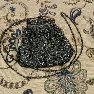 Dark Gunmetal Silver Beaded Evening Purse