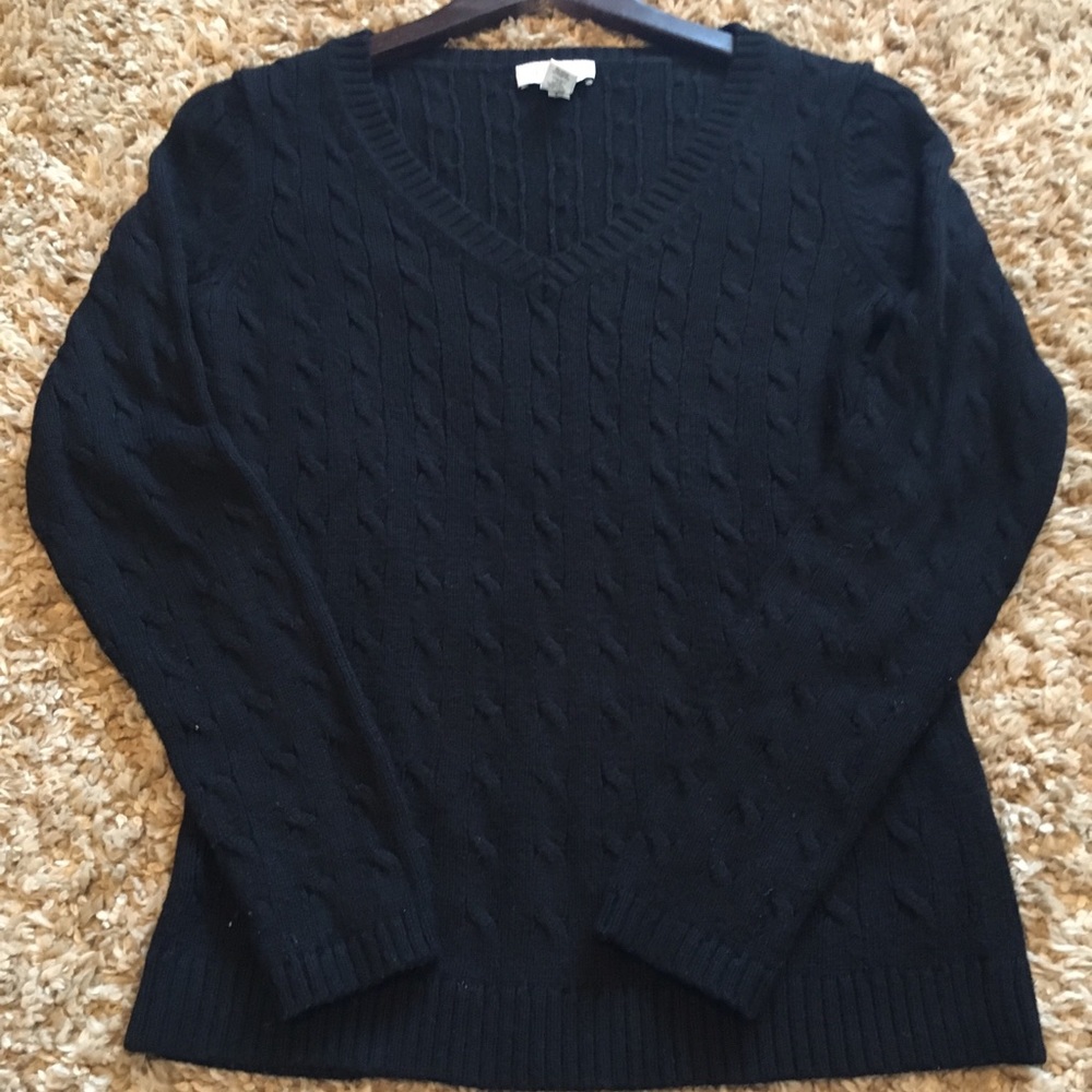 Ann Taylor Loft Black Cable V Neck Sweater