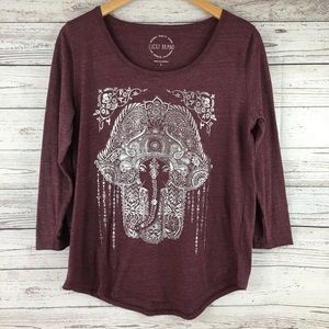 Lucky Brand Elephant Hamsa Purple 3/4 Sleeve Large