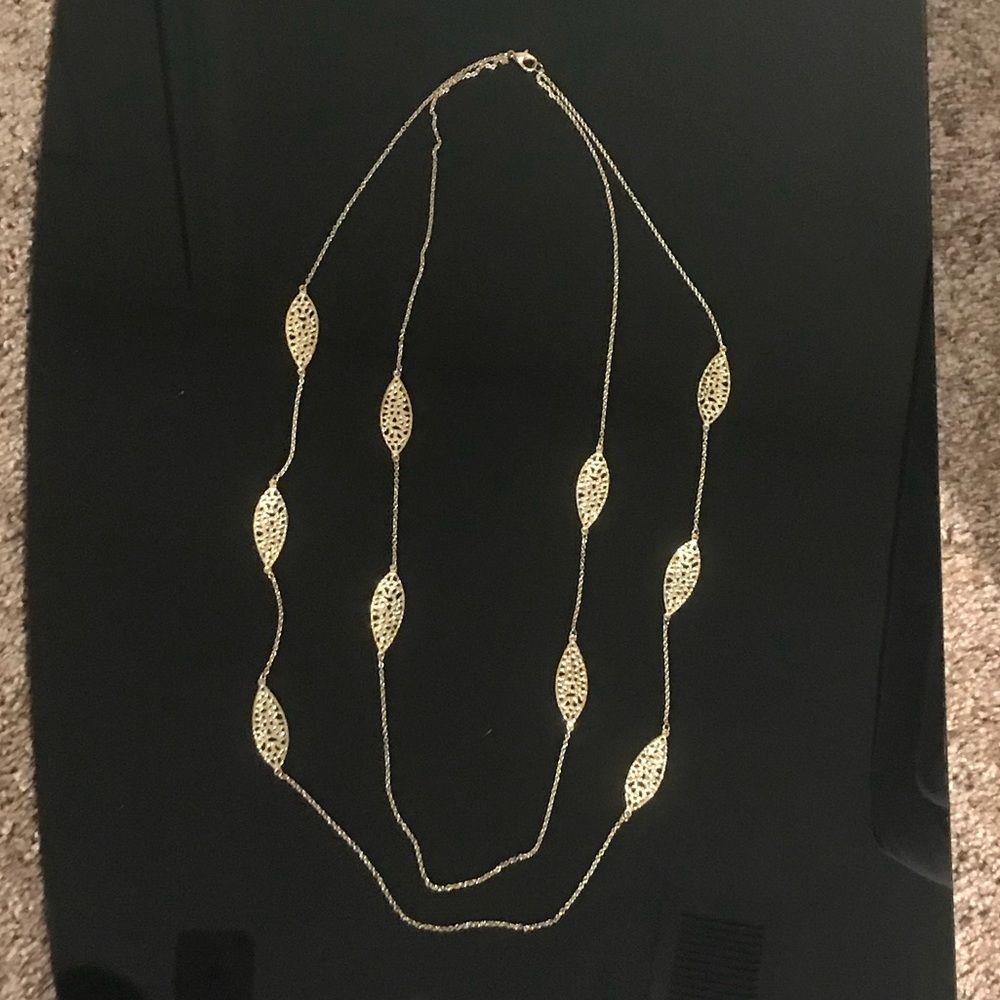 Gold long double banded statement necklace