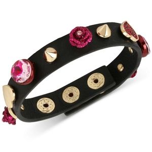 NWT Betsey Johnson gold stud black leather bracele