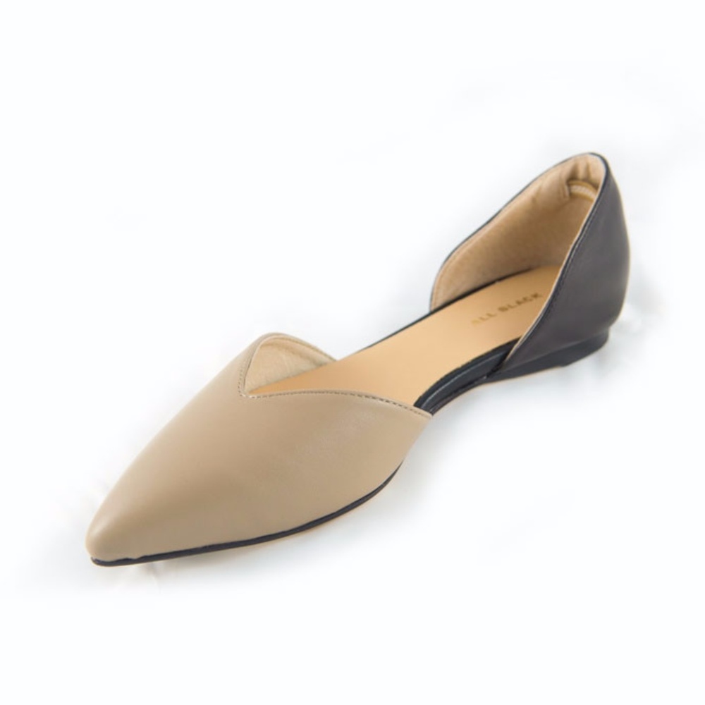 Beige and Black leather d'orsay flat