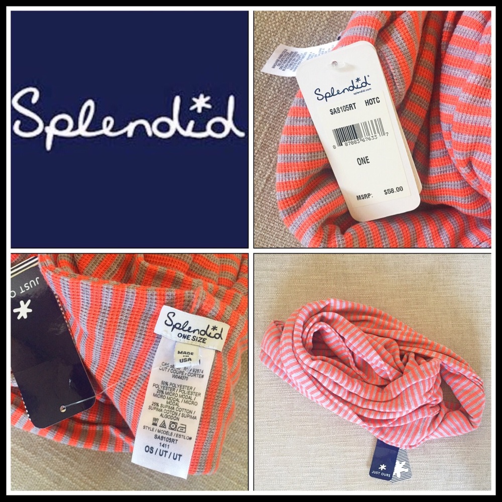 Splendid Lightweight Cotton Infinity Scarf Orange/Grey Stripe.