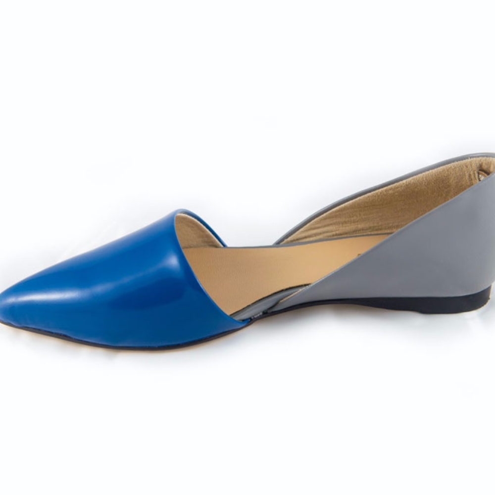 Blue and Gray leather D'orsay flat by All Black
