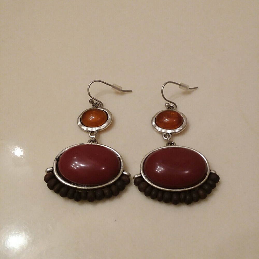 Burgundy and Amber Dangling Earrings
