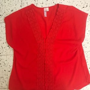 Red lace trimmed blouse