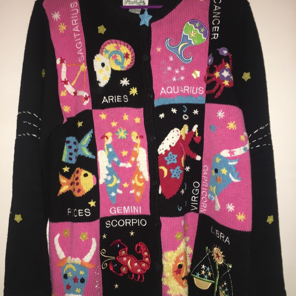 Zodiac Horoscope Button Up Cardigan Sweater Medium