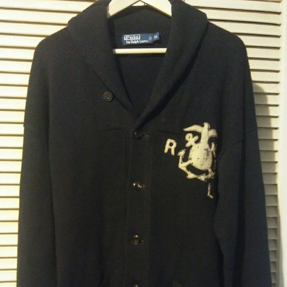 Polo Shawl Neck Sweater, Navy Blue, Very Rare