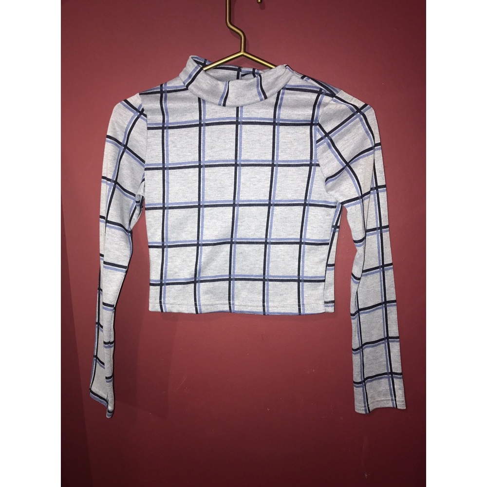 Gray & blue striped crop top
