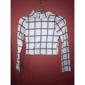 Gray & blue striped crop top