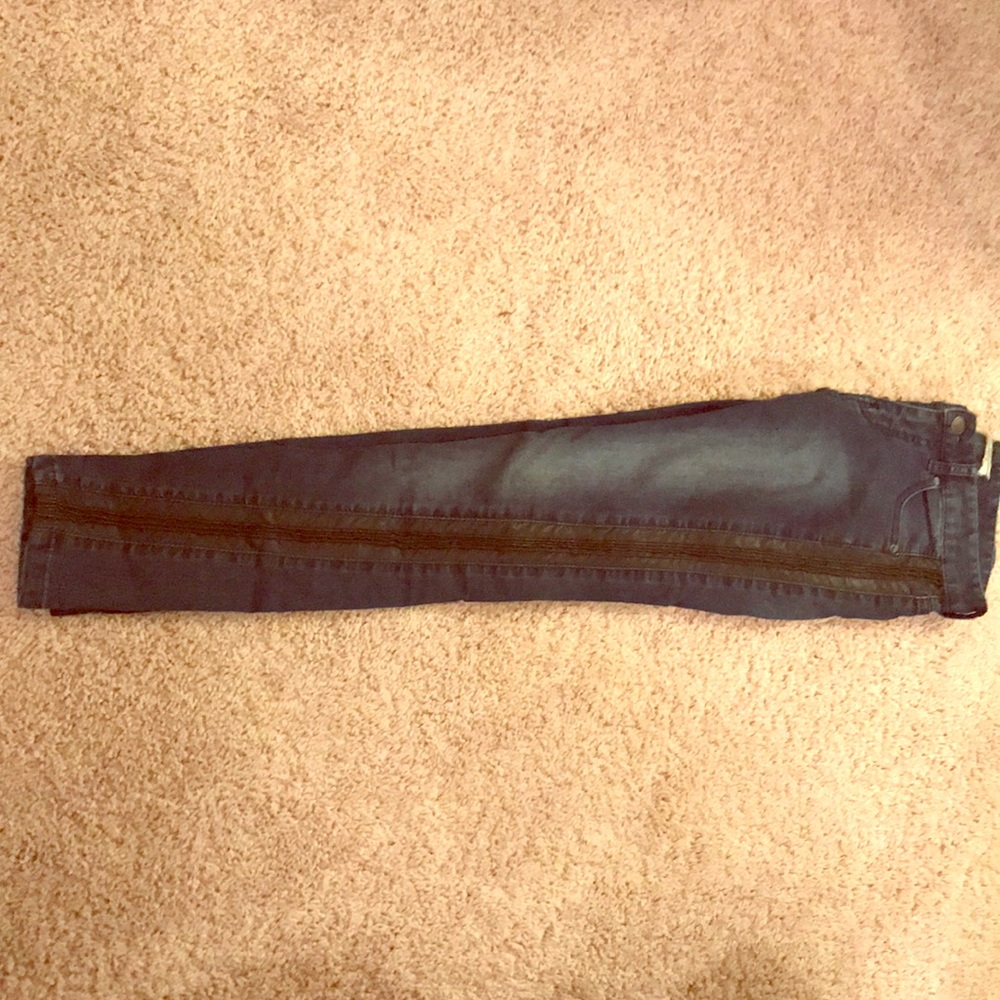 Free People Black Leather Trim denim