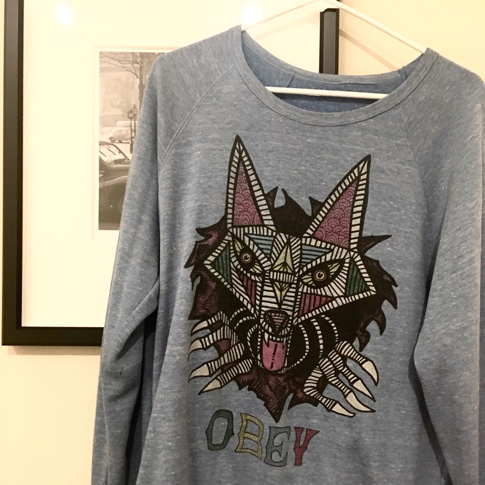 Obey light blue sweatshirt with design