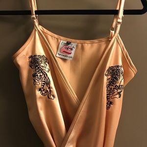 O-Mighty Crouching Tiger gold midi wrap dress