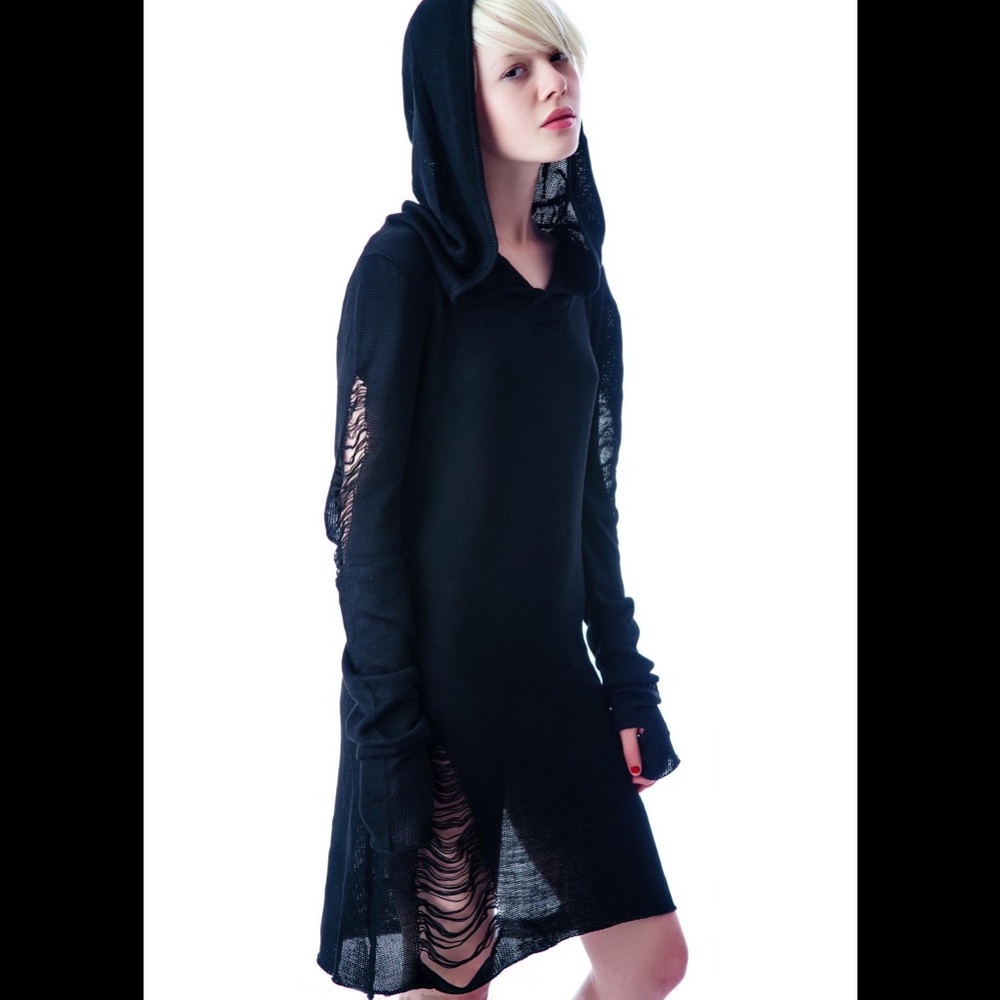 Lip Service Widow Tattered Sweater Hooded Dress